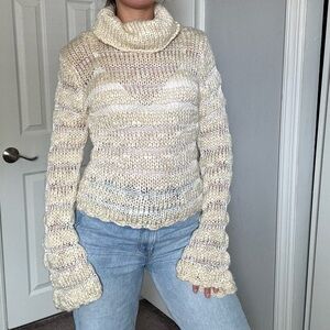 Vintage Y2K Bebe• crochet/ knit long bell sleeve sweater
